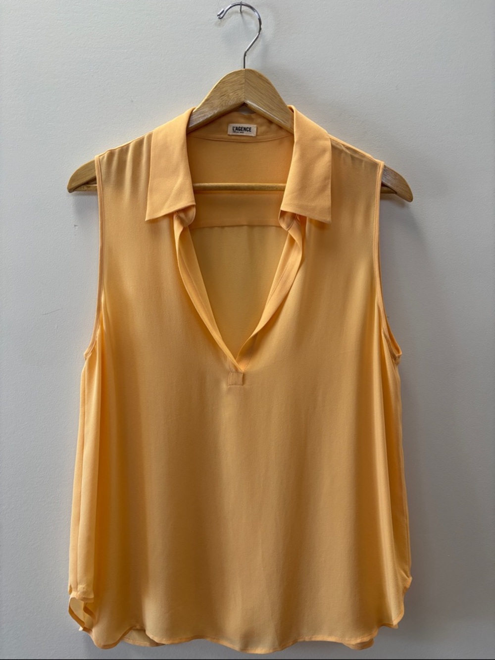 L'AGENCE Peach-Orange Collared V-Neck Silk Sleeveless Camisole